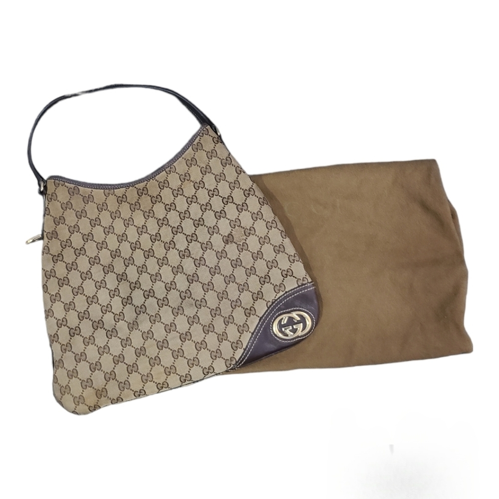 Authentic GG Gucci Canvas Medium Shoulder Hobo Vintage Handbag